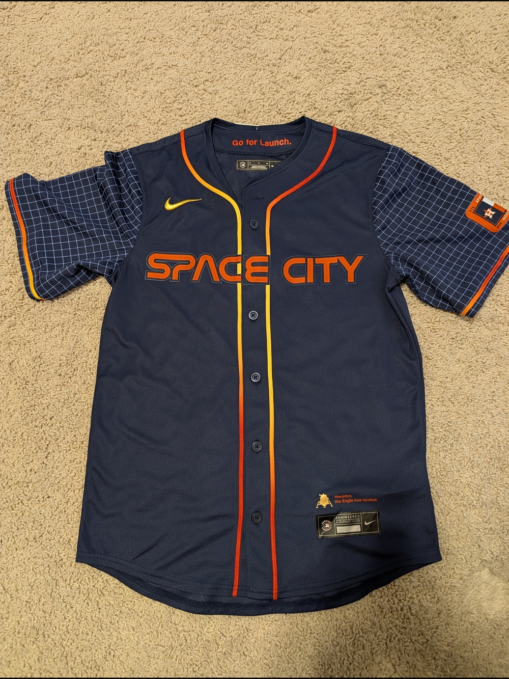 Nike Navy Space City Men's Small Baseball Jersey with Orange & Yellow Accents